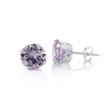 Sterling Silver Cubic Zirconia CZ round Light Lavender color Stud Earrings